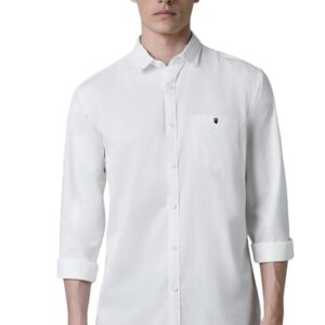 Louis Philippe Cotton Men's Slim FiT-Shirt (Lrsfnslpv93180_White