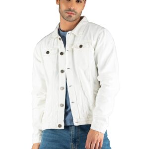 Dennis Lingo Men's Regular Fit Long Sleeve Button Down Panel Denim Jacket, Lightweight Trucker Jacket (White, S)